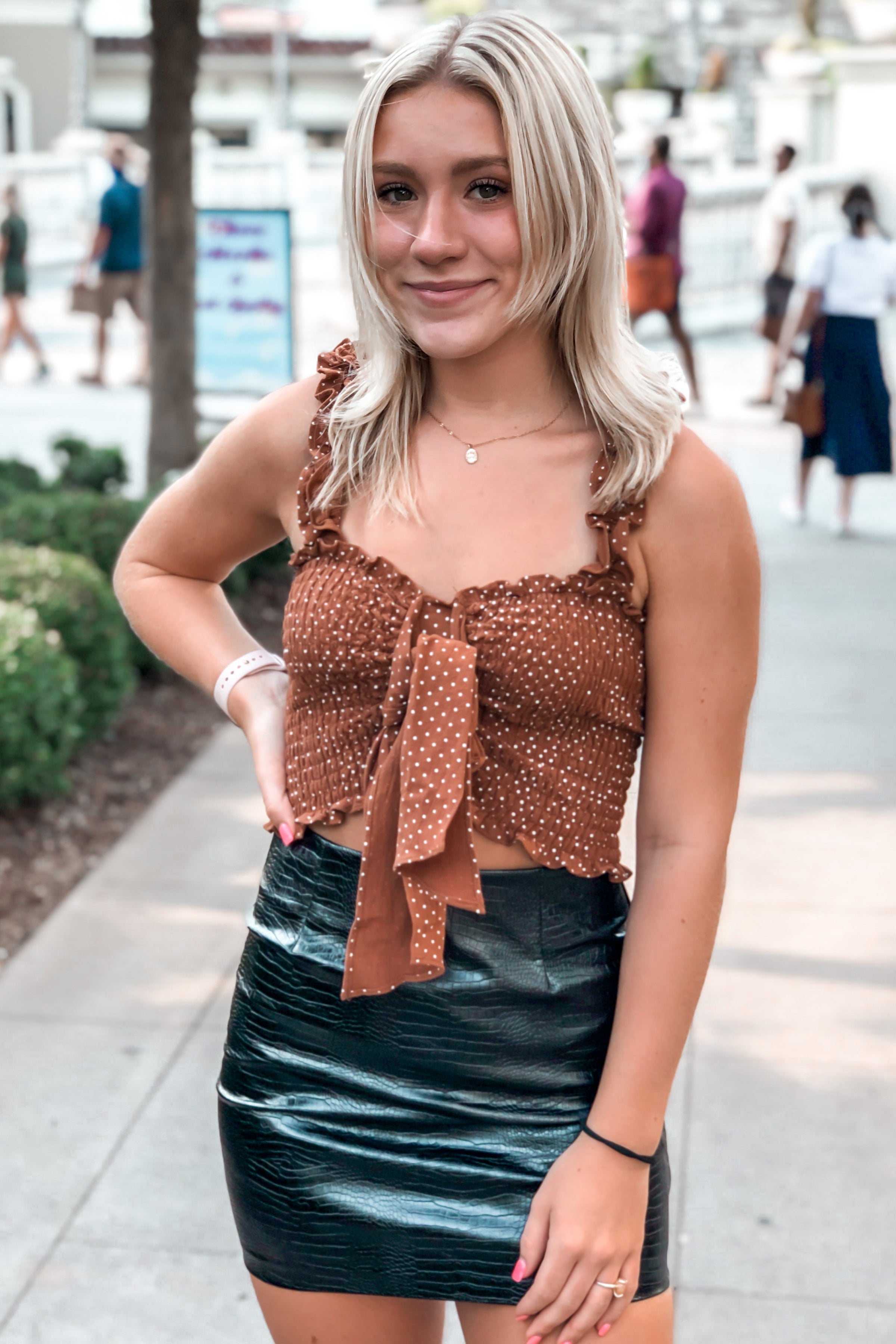 Rust Polka Dot Smocked Tank Top
