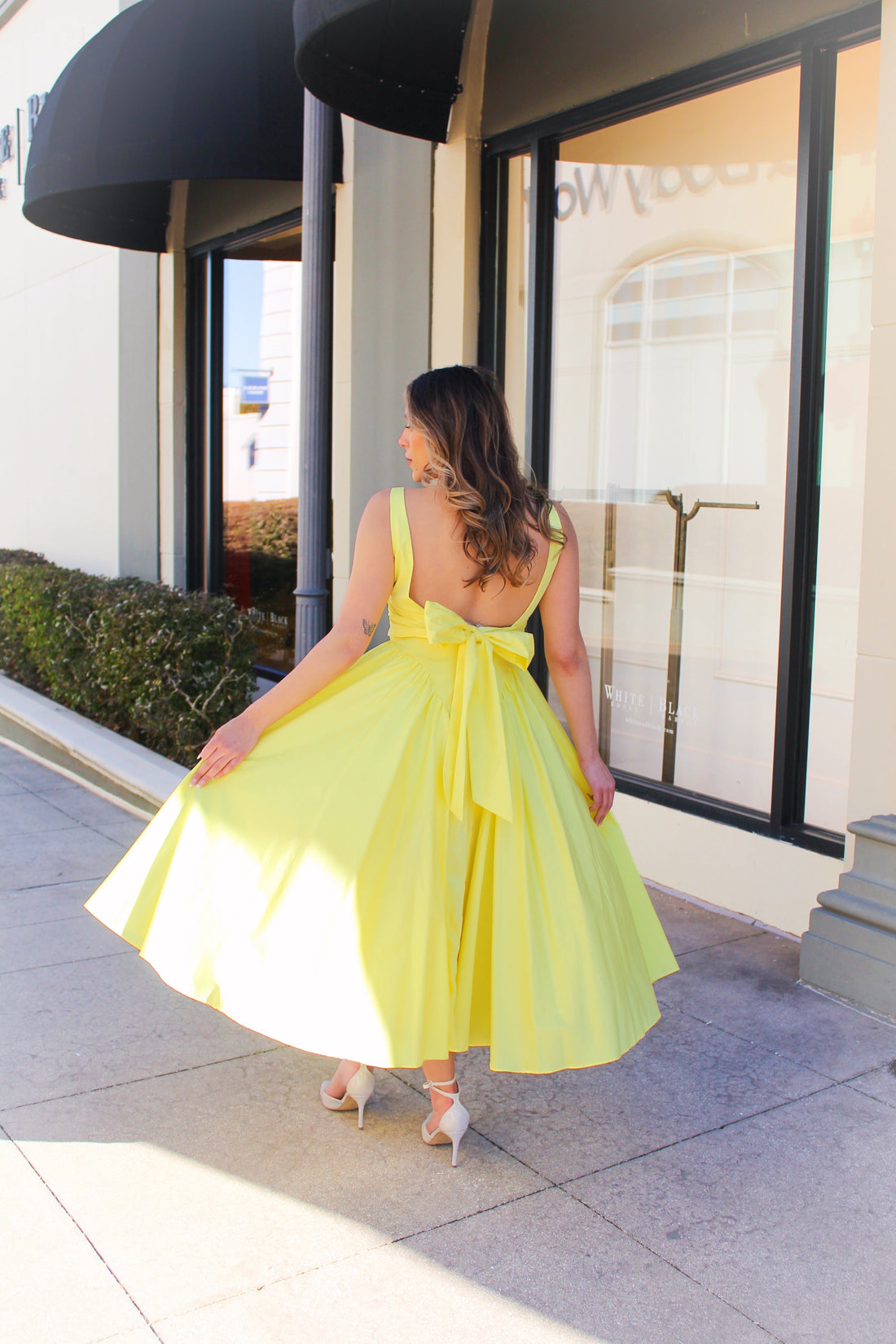 Yellow V Drop Waist Midi Dress