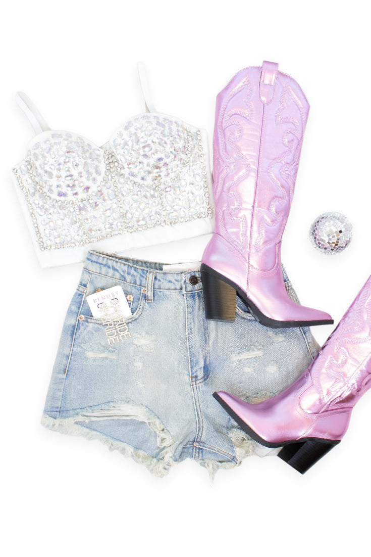 White Rhinestone Bustier Top