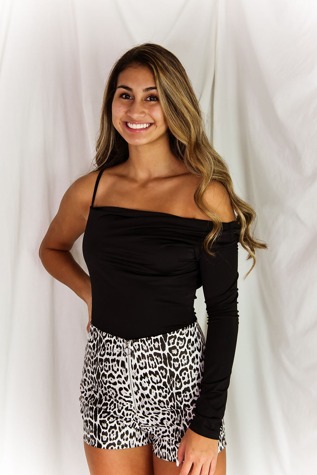 Black Cowl Neck One Shoulder Bodysuit