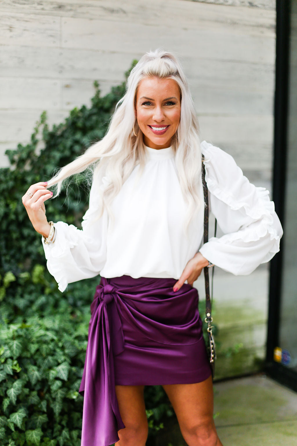 White Long Sleeve Sheer Ruffle Blouse With Button Up Back