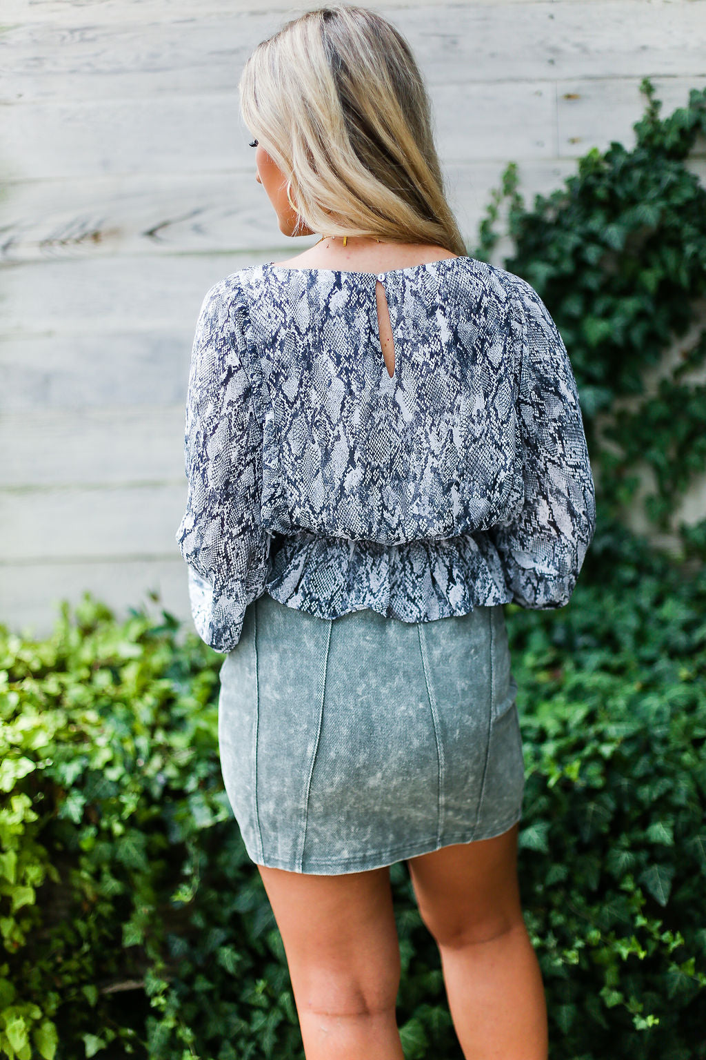Olive Green Acid Wash Denim Mini Skirt
