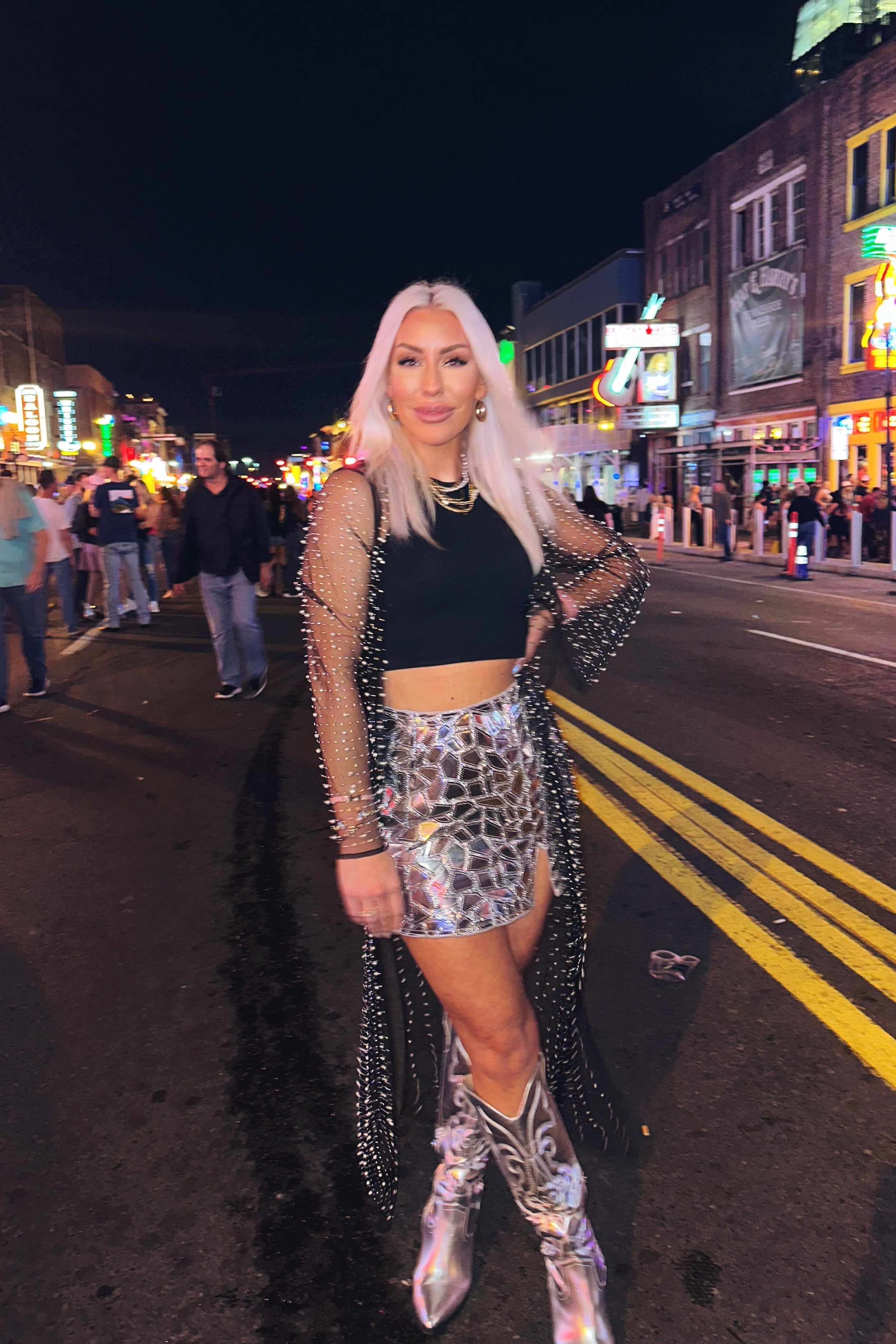 Silver Foil Patch Mini Skirt